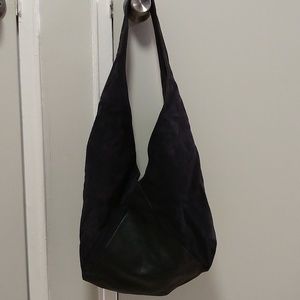Navy leather and Suede Tote Bag